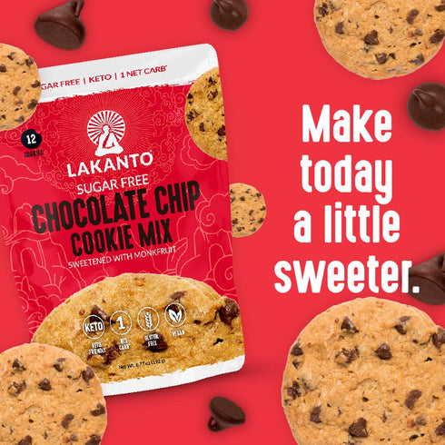 Lakanto Sugar Free Chocolate Chip Cookie Mix, Gluten Free, Keto Friendly, Vegan, 12 Cookies, Sweetened with Monk Fruit