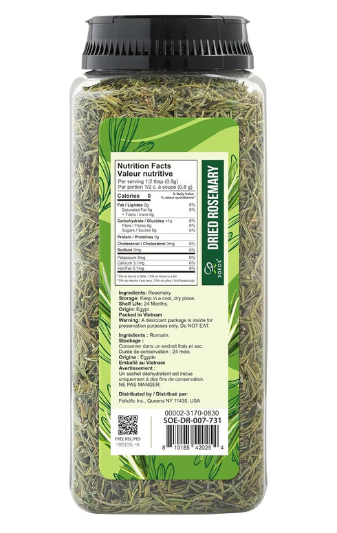 7.76 oz (220g), Soeos Dried Rosemary Leaves, Whole Rosemary for Cooking, Seasoning, Baking, Roasting, Marinades