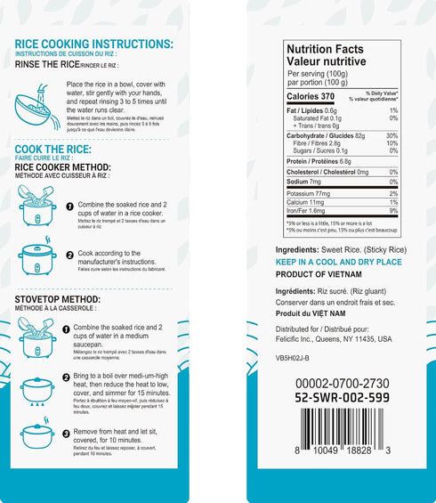 52USA 2 (Pack 3), 96 (2721g), Sweet Sticky Rice Pound of Premium Glutinous Rice Ounce Gluten-Free, Vegan, All Natural