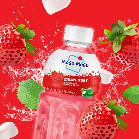 6 Pack 10.82 oz Mogu Mogu Strawberry Juice Drink with Nata de Coco (Coconut Jelly) Chewy Fruit Beverage for Kids