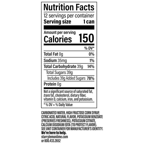 12 Oz (Pack 12) Starry Lemon Lime Soda Pop, Fl Cans