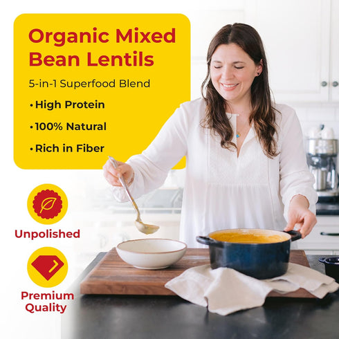 2lb Darsa Organics Mixed Lentils (Panchratna Dal) | USDA Organic, Non-GMO, Kosher | Superfood Rich in Protein & Fiber |