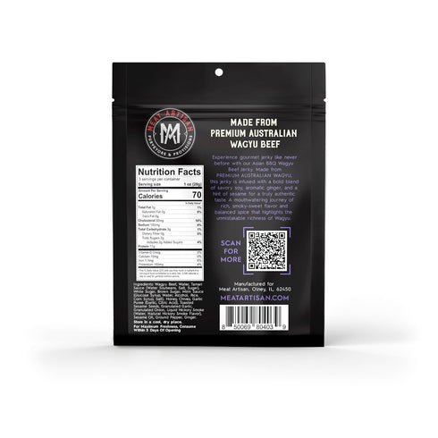 3oz (85g) Meat Artisan Beef Jerky - Australian Wagyu Asian BBQ Style - High Protein Snack - Gluten Free No MSG