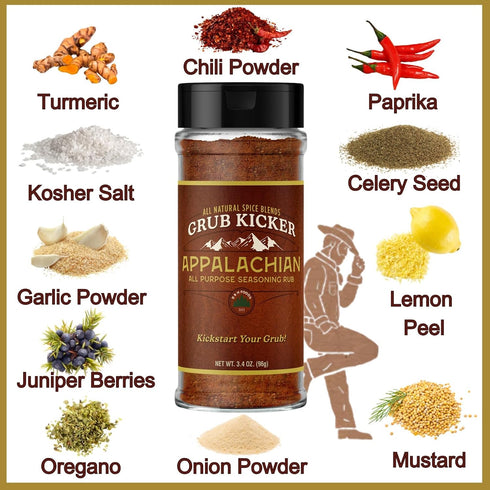 4-Pack Set Grub Kicker Spice Gift Appalachian All Purpose, Baja Fish Taco, Sunday Roast & Herbs de Provence Gourmet