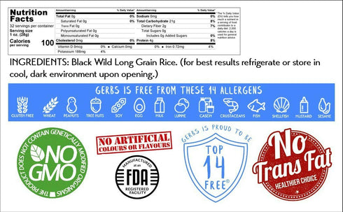 2 lbs. 14 Gerbs Wild Black Rice | No Artificial Additives, Resealable Bag | Naturally Nutty & Chewy | Top Allergen-Free