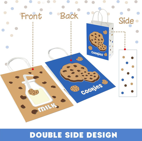 Lsaepon (16 Pack) Cookies Milk Birthday Party Favor Gift Bags, Cookie and Milk Theme Birthday Party Baby Shower Candy