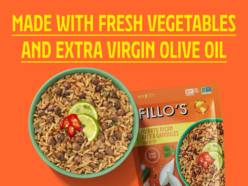8 oz 6 Fillo's Puerto Rican Rice And Gandules - Ready To Eat Rice With Beans, Gluten-Free, Preservative-Free
