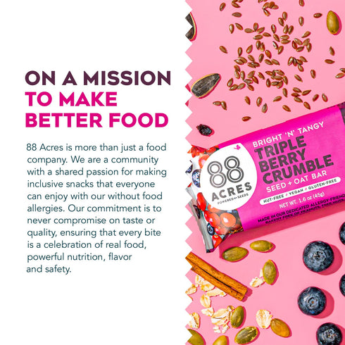 88 12 Count, Acres Granola Bars, Triple Berry Crumble, School Safe, Allergen Free Seed & Oat Snack Bar, Gluten & Nut