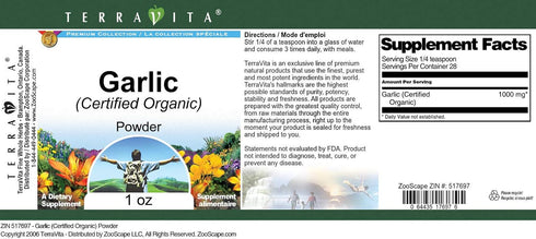 Terravita (1 oz, 517697) 3 Pack Garlic (Certified Organic) Powder ZIN: