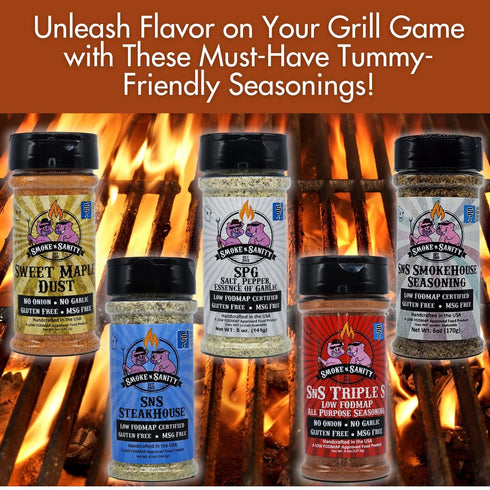 9 oz Smoke n Sanity - SPG (Salt, Pepper, Essence of Garlic Salt) Seasoning, Monash Certified Low FODMAP, Gluten Free