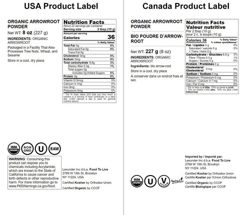 8 Food to Live Organic Arrowroot Flour, Ounces Non-GMO Powder, Fine Starch, Grain-Free, Vegan, Bulk. Rich in Dietary