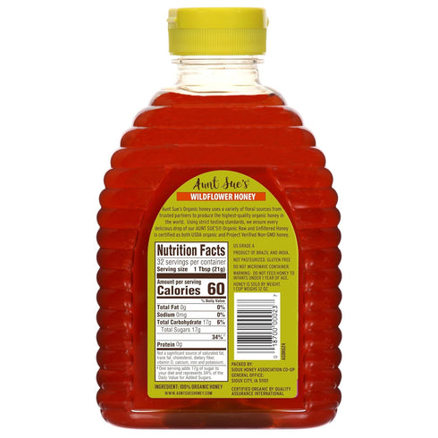 24 (Pack 1) Aunt Sues Raw & Unfiltered Organic Honey, Light Amber, USDA Organic, Ounce