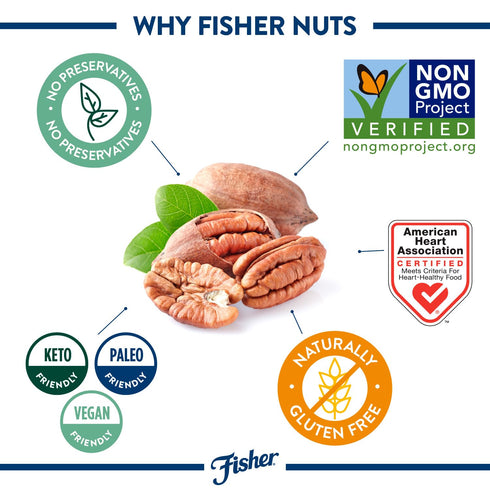 1 Lb Fisher Chef's Naturals Pecan Halves Resealable Bag, Unsalted Raw Nuts for Cooking, Baking & Snacking, Vegan