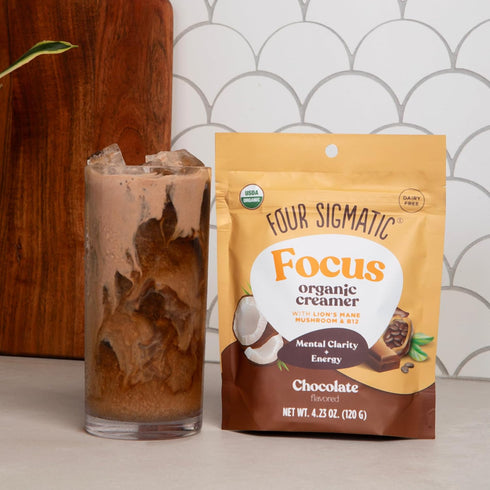 B12 4.23 oz (Pack 2) Four Sigmatic Focus Chocolate Coffee Creamer | Organic Non Dairy Coffee Creamer with Lions Mane