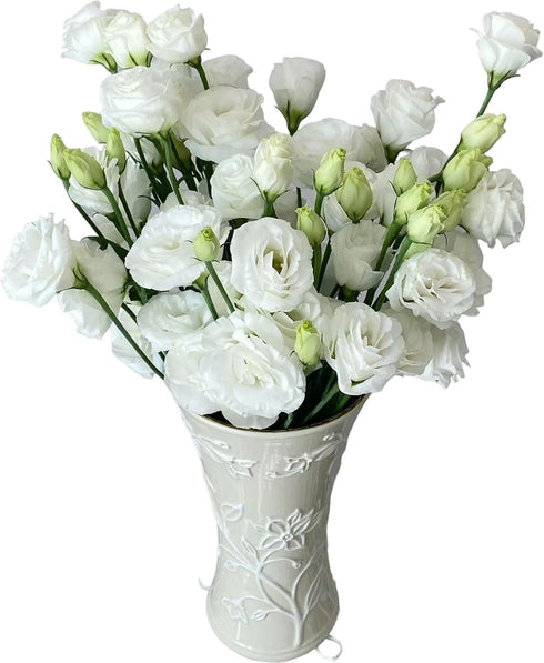 10 Stems Grade A White Lisianthus Fresh Cut Flowers Bouquet for Home Decor, Birthdays Anniversaries Healing Sympathy
