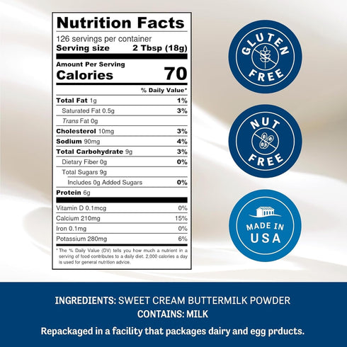 5 lb Judee's Gluten Free Buttermilk Powder - Shelf-Stable Bulk Powdered Buttermilk - Gluten Free Pancake & Cornbread
