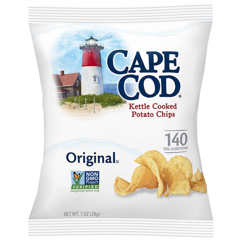 Cape Cod Chips 1oz (Pack 24, 24 Oz) Cape Cod Original Kettle Cooked Potato Chips, Gluten-Free Bag of Total