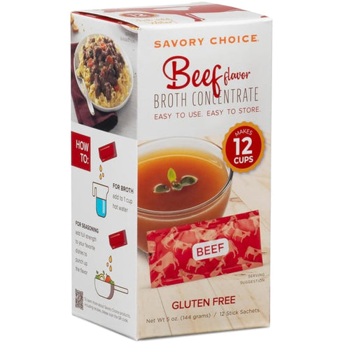 SAVORY CHOICE Beef Broth Concentrate, 1 Box of 12 Packets (12g) -