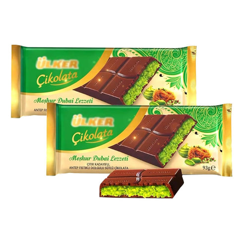 iron shield Ulker Cikolata Dubai Chocolate Bar with Kadayif and Pistachio Filling, 93g, Pack