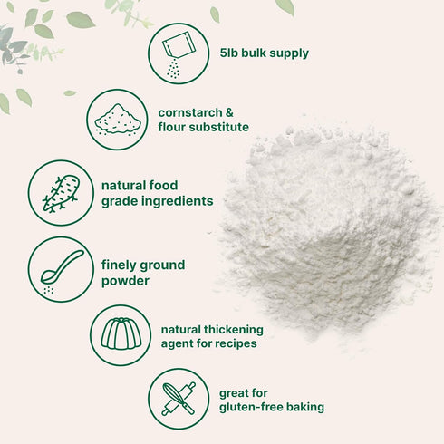 5lb (80oz) Organic Arrowroot Powder (Flour), | Premium Source from Arrowroot Plants | Unflavored Thickening Agent