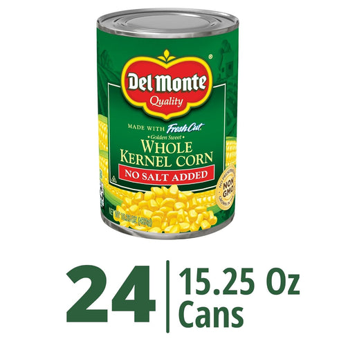 15.25 (Pack 24) Del Monte Canned Golden Sweet Whole Kernel Corn No Salt Added, Ounce of Canned Corn