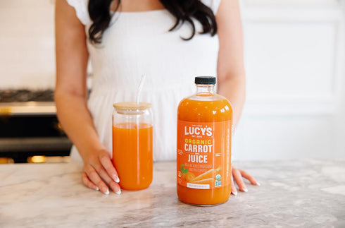99% 34 oz. Lucys Family Owned - AMERICAN CARROTS Organic Pure Carrot Juice, Glass Bottle (Fresh Pressed