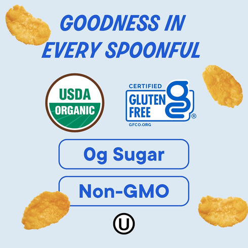 3-Pack, The Real Cereal Company, Organic Corn Flakes Cereal Zero Sugar, Gluten Free, Non-GMO, Made in USA