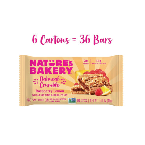 6 6 packs (36 packs) Nature's Bakery Oatmeal Crumble Bars, Raspberry Lemon, Real Fruit, Vegan, Non-GMO, Breakfast Bar