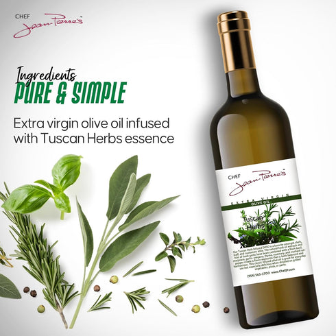 750ml (25oz) Chef Jean Pierre's Tuscan Herb Olive Oil - Naturally Infused, Glass Bottle - Elevate Your Dishes with a