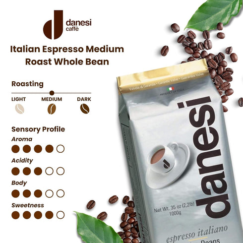 (2.2 lb) Danesi Caffe Italian Whole Coffee Beans - Espresso Coffee Beans and Medium Roast Whole Bean - Perfect