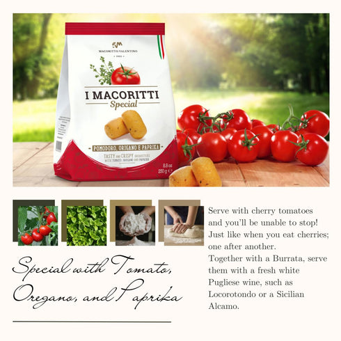 8.8 oz I Macoritti Special Breadsticks with Tomato, Oregano and Paprika, Zero Sugar, Non-GMO, Preserve Free, Made