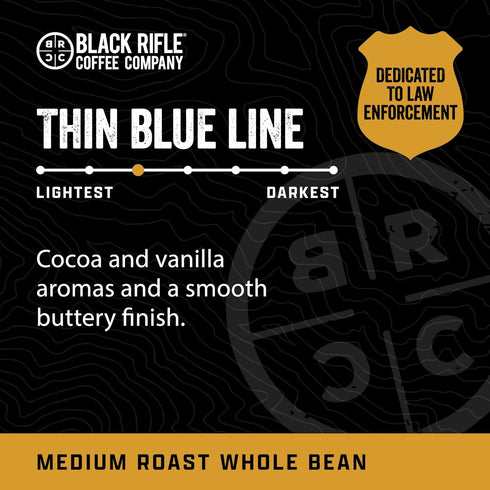 12oz Black Rifle Coffee Company Thin Blue Line, Bag, Whole Bean Medium Roast - Roasted Blend Made from Arabica Beans