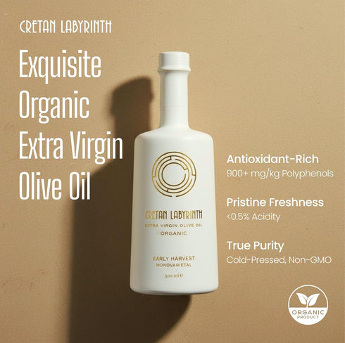 CRETAN LABYRINTH 2025 Organic Early Harvest Extra Virgin Olive Oil Extremely High Phenolic Content Greek Cold Extracted