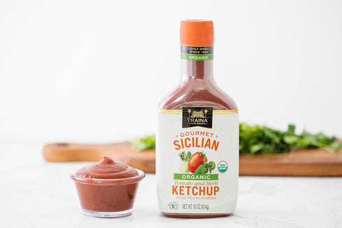16 oz Traina Home Grown Gourmet Sicilian Organic Tomato And Herb Ketchup - Certified Organic, No Corn Syrup, Non GMO