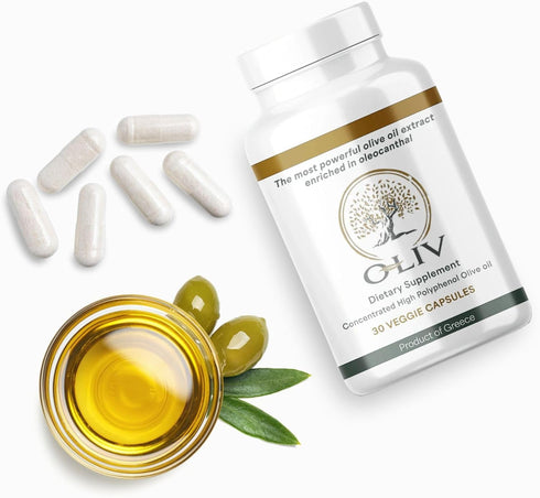 30 Extra Virgin Olive Oil Capsules, High-Phenolic Olive Oil Extract, Olive Polyphenols & Oleocanthal, Veggie Capsules