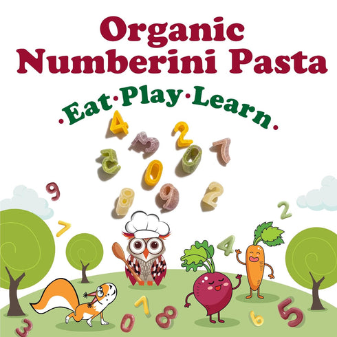 8.8 oz (Pack 3) Food to Live Organic Numberini Pasta - Eat. Play. Learn, of Multicolor Italian Fun Kid's Pasta, Made