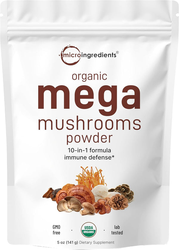 Micro Ingredients Organic Mushroom 10-in-1 Blend, 5 oz | Chaga, Lions Mane,