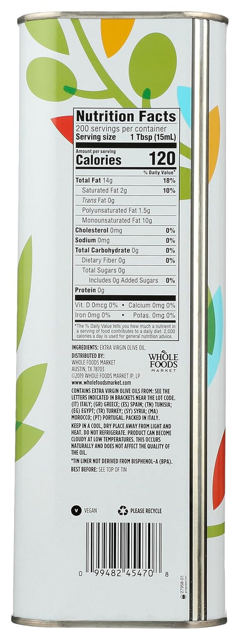 365 101.4 oz by Whole Foods Market, Extra Virgin Mediterranean Olive Oil, fl