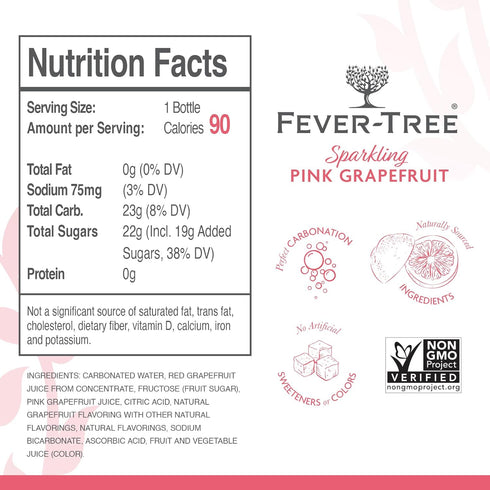 16.9 Oz Pack 8 Fever-Tree Sparkling Pink Grapefruit - Premium Quality Mixer - Refreshing Beverage for Cocktails