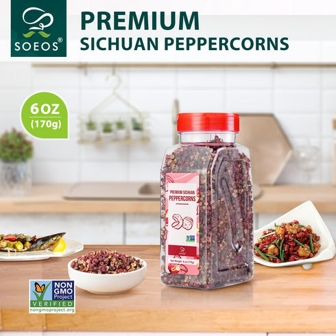 6oz(170g), Soeos Sichuan Peppercorns, Authentic Szechuan Peppercorns, Less Seeds, Numbing and Tingle Flavor, Whole