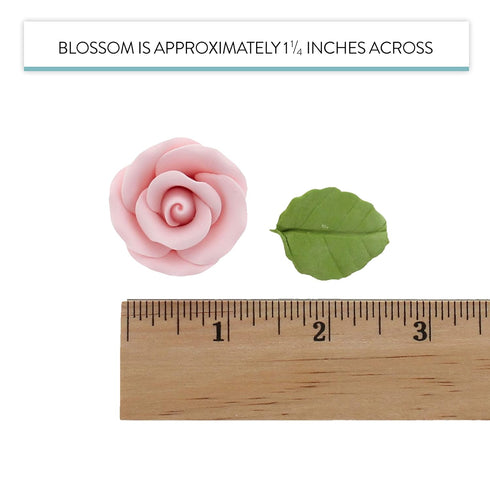 24 Count Global Sugar Art Premium Wedding & Party Edible Rose Cake & Cupcake Sugar Flowers, Pink, with Leaves by Chef