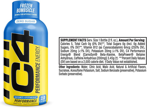 C4 2oz 12pk Frozen Performance Energy Shot - Bomb