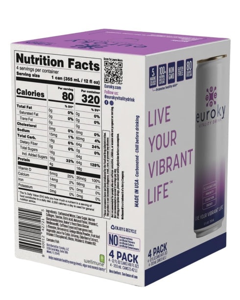 Immunity, 12 oz Euroky Vitality Drink, Wellness Beverage Rejuvenation, Cognition and Energy Support, fl