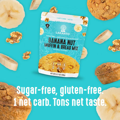 2g (12 Lakanto Sugar Free Banana Nut Muffin and Bread Mix - Sweetened with Monk Fruit Sweetener, Net Carbs, Gluten