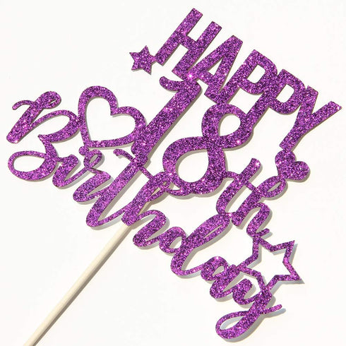 INNORU Purple Glitter Happy 18th Birthday Cake Topper - Cheers to 18 Years Birthday Party Decorations