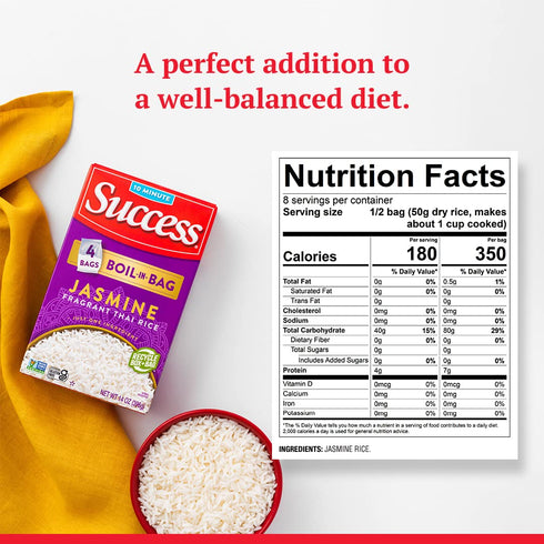 14-Ounce Success Boil-in-Bag Rice, Thai Jasmine Rice, Quick Rice Meals, Box