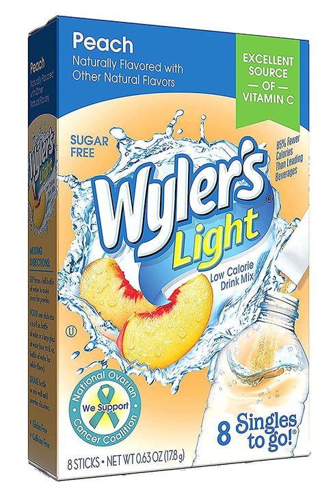 6 pack (48 Wyler's Light Singles To Go Drink Mix, Peach, Drink Sticks Total)