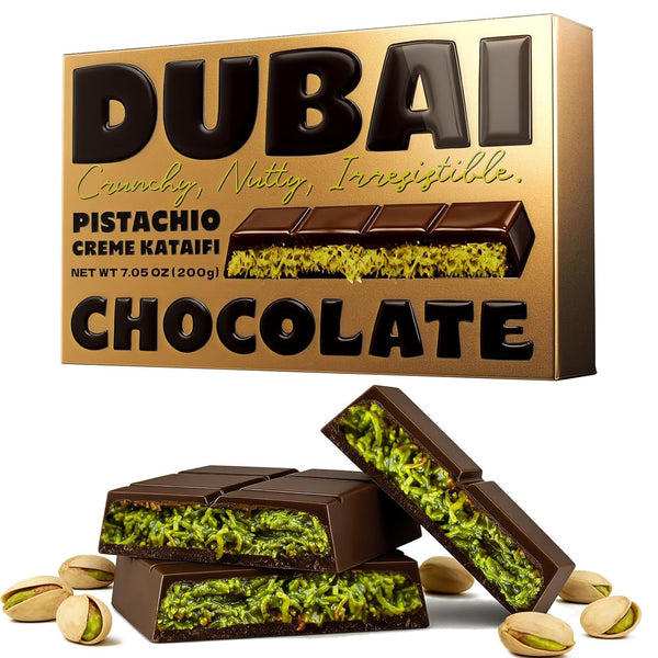Zorentique Premium Dubai Chocolate Bar with Pistachio Cream & Kunafa, 7.05oz (200g) Fresh