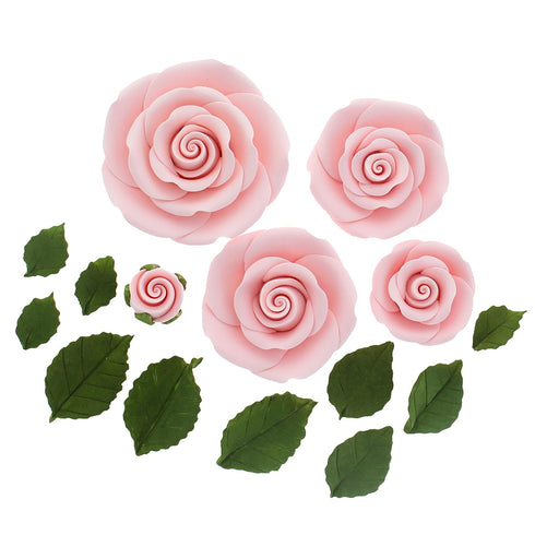 Global Sugar Art Edible Exquisite Rose & Leaf Tray Sugar Cake Flowers,