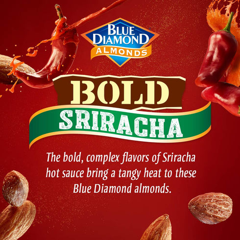 (1.5 Oz. Pack 12) Blue Diamond Almonds, Bold Sriracha Flavored Snack Nuts, Single Serve Bags Tubes